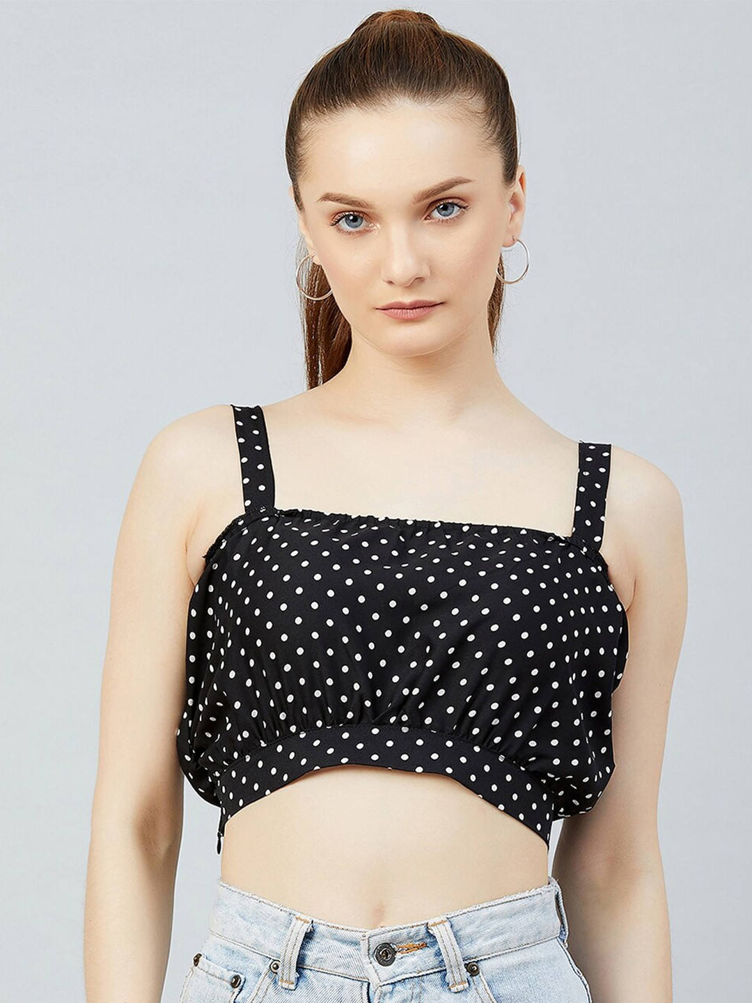 CHIMPAAANZEE Black Print Polka Doted Bralette Crop Top