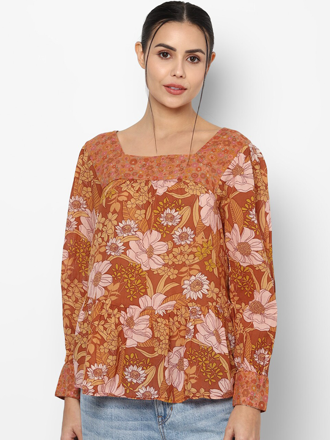 AMERICAN EAGLE OUTFITTERS Orange Floral Print Top