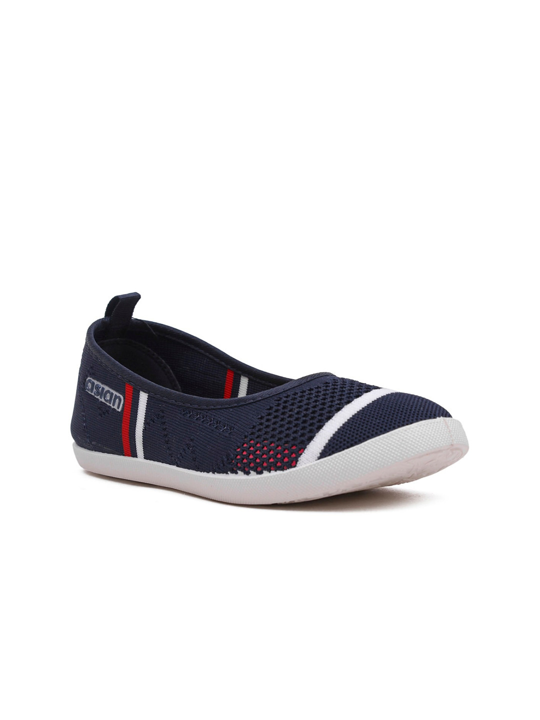 ASIAN Women Navy Blue & Red Woven Design Slip-On Sneakers