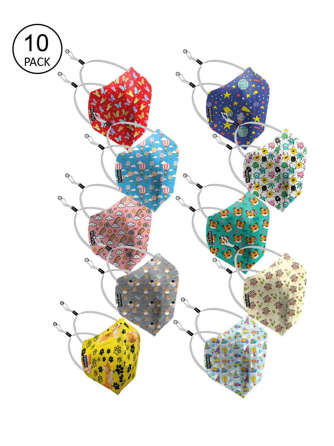 PRIVIU Kids Pack of 10 SMMS Filters Face Masks