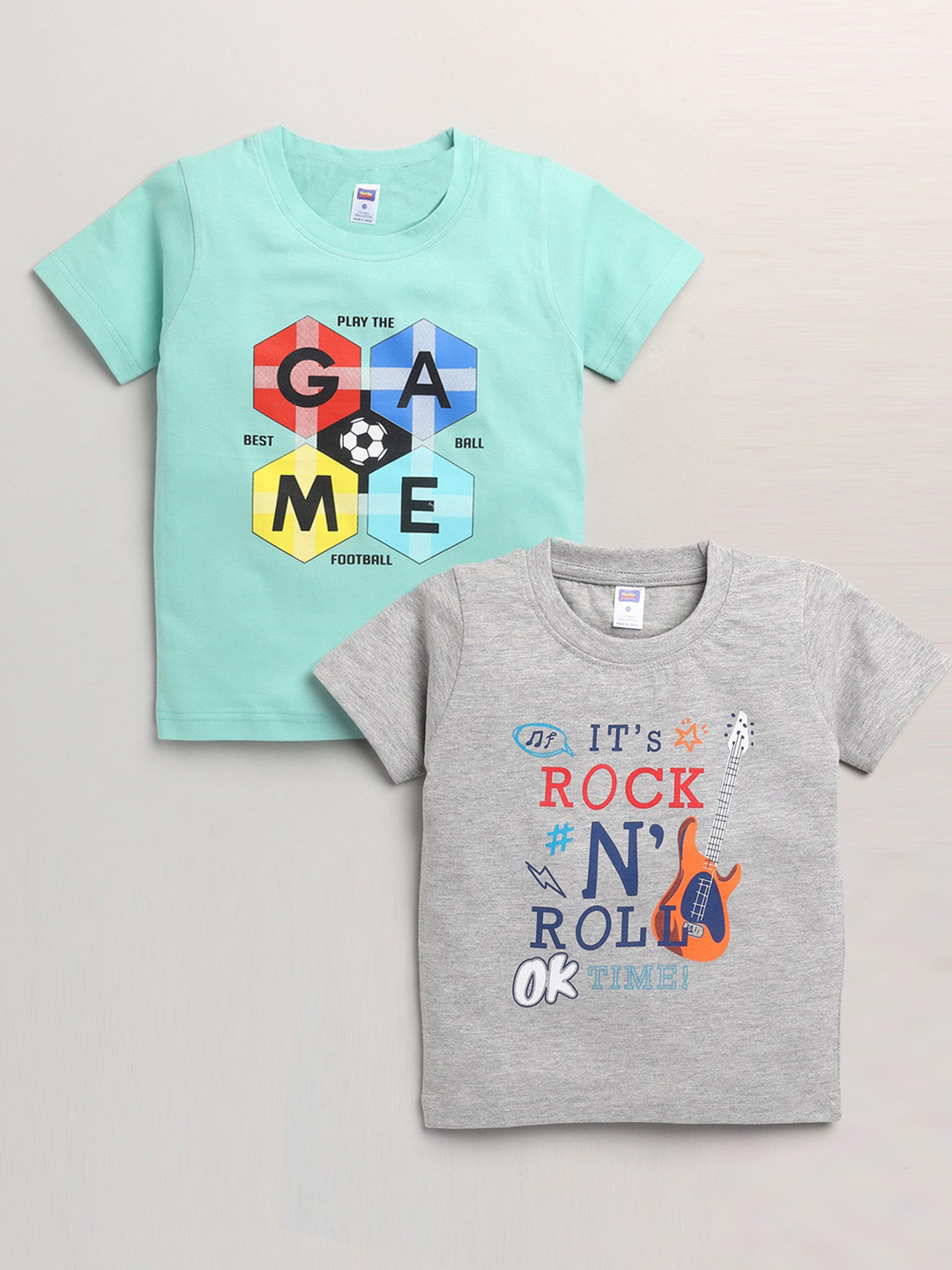 Nottie Planet Boys Turquoise Blue & Grey Typography Set Of 2 Printed Pure Cotton T-shirt