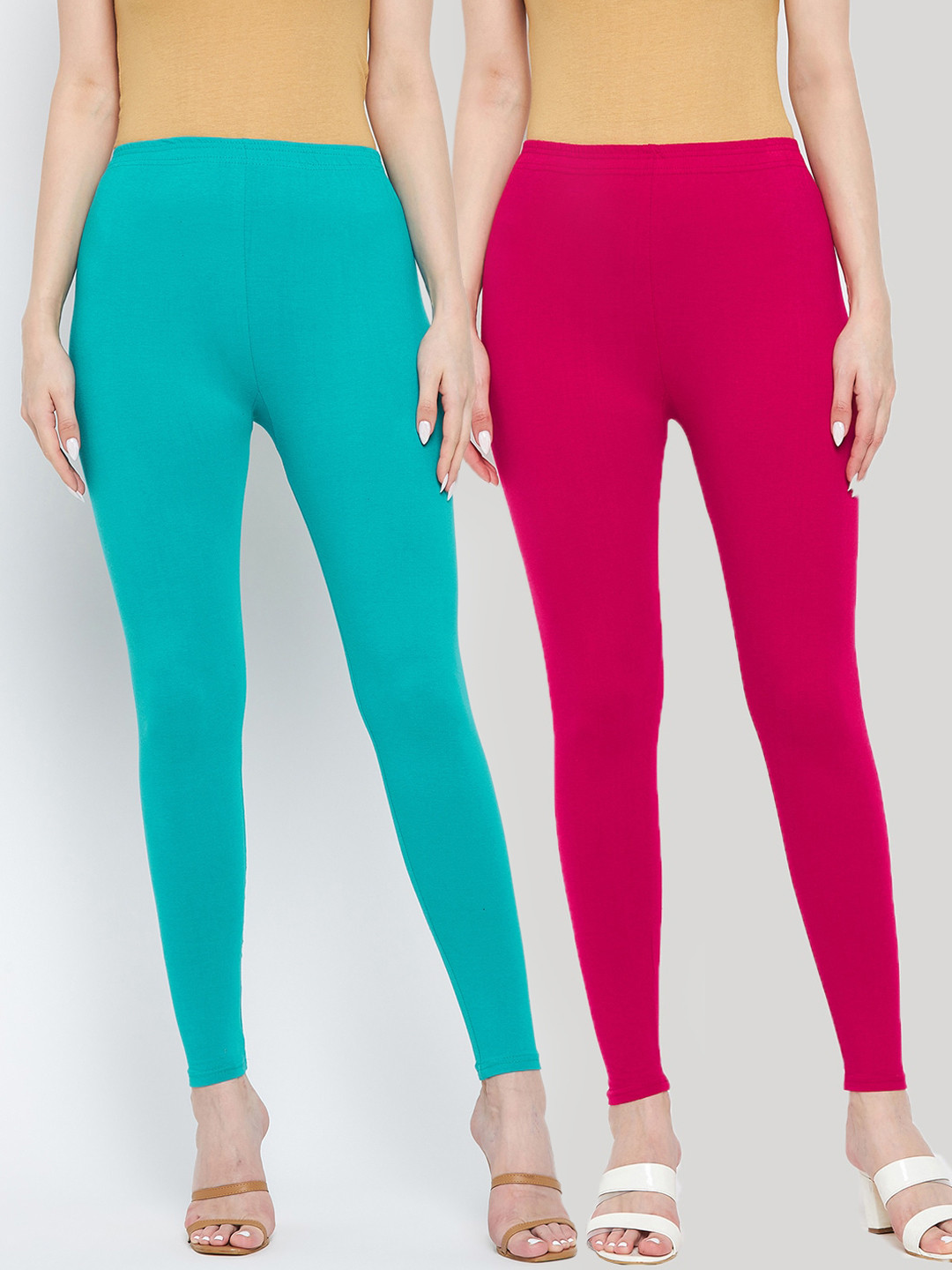 Clora Creation Women Pack Of 2 Sea Green & Magenta Solid Ankle-Length Leggings