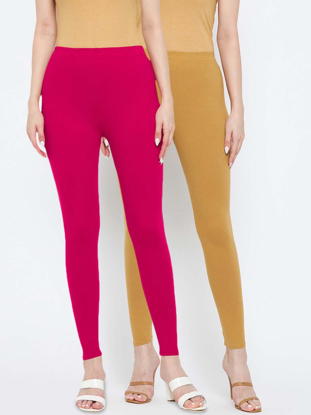 Clora Creation Pack of 2 Mustard Yellow & Magenta Cotton Ankle Length Leggings