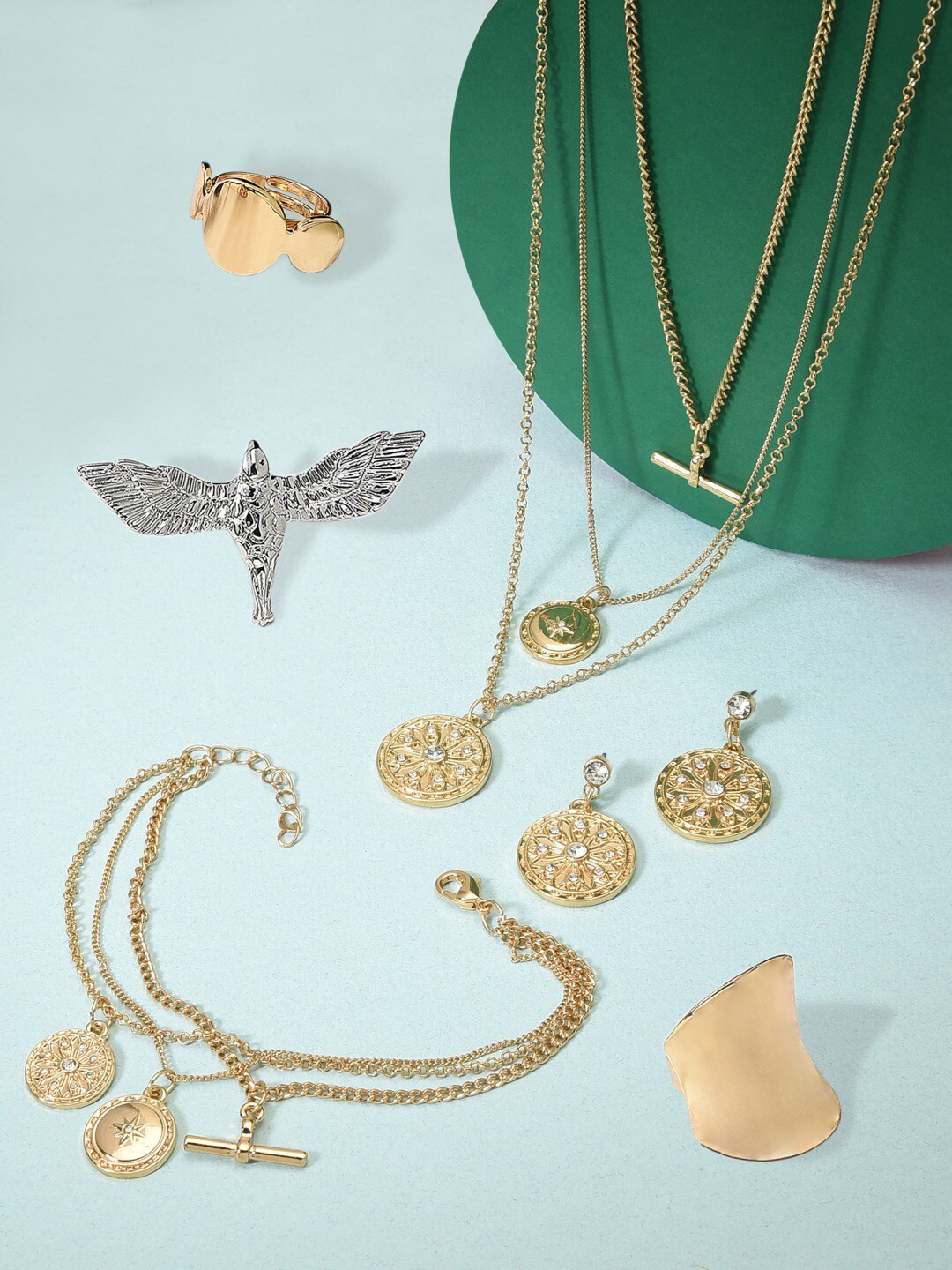 AMI Gold-Plated Layered Jewellery Set With Bracelet & Ring Set