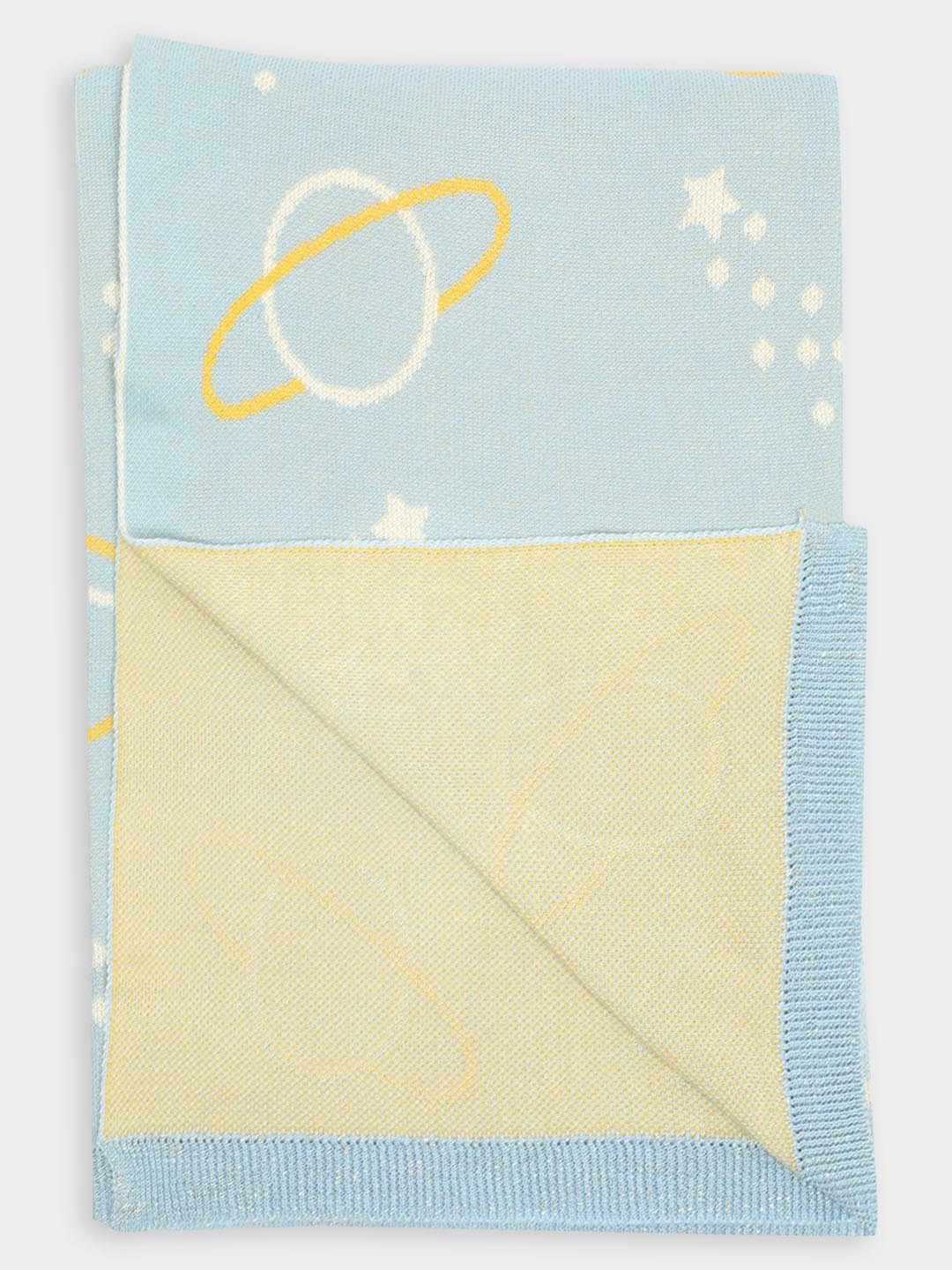 MiArcus 100% Cotton Knitted Lightweight Ultra Soft Planets Print All Weather Blanket- Blue