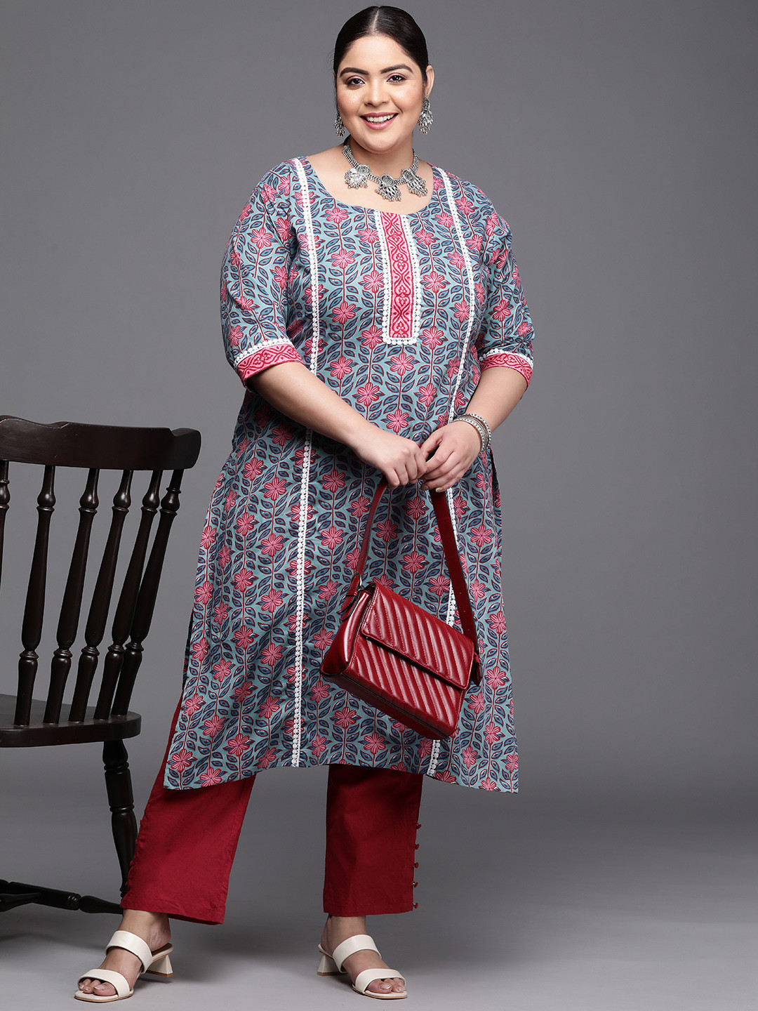 EXTRA LOVE BY LIBAS Plus Size Women Floral Printed Floral Kurta