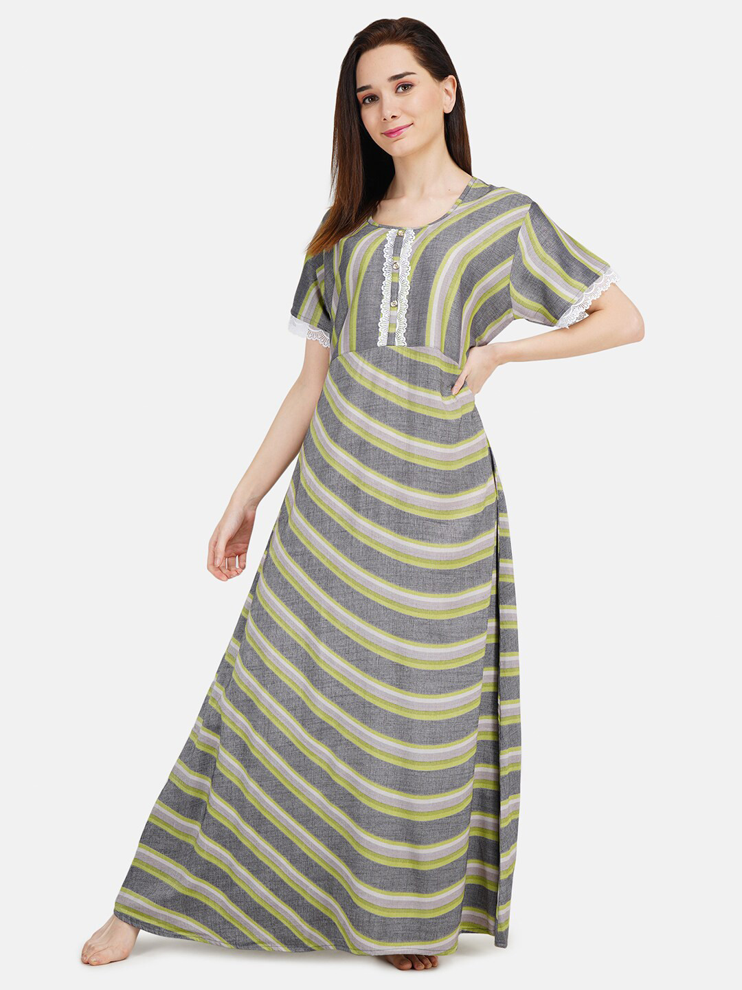 KOI SLEEPWEAR Green Printed Maxi Nightdress