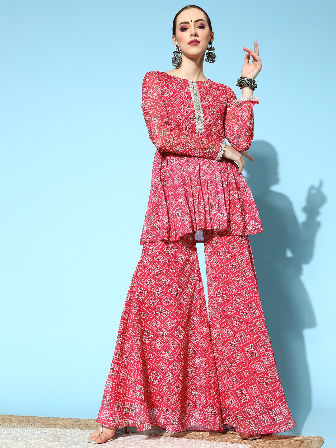Inddus Women Bandhani Poly Chiffon Print Parade Kurta Set - Kurta Sets for Women 17890978 | Myntra