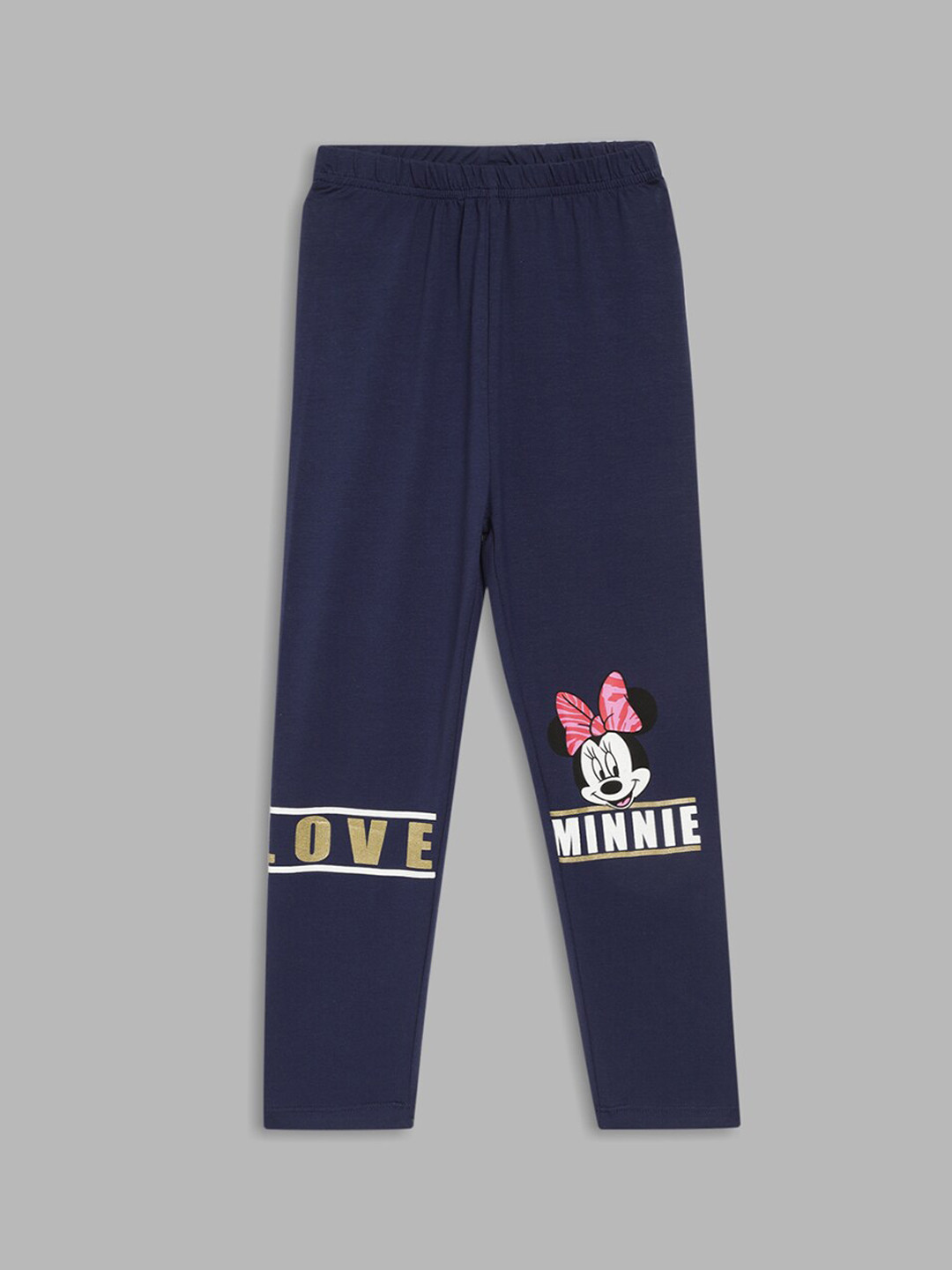 Blue Giraffe Girls Navy Blue & Pink Minnie Mouse Printed Ankle-Length Leggings
