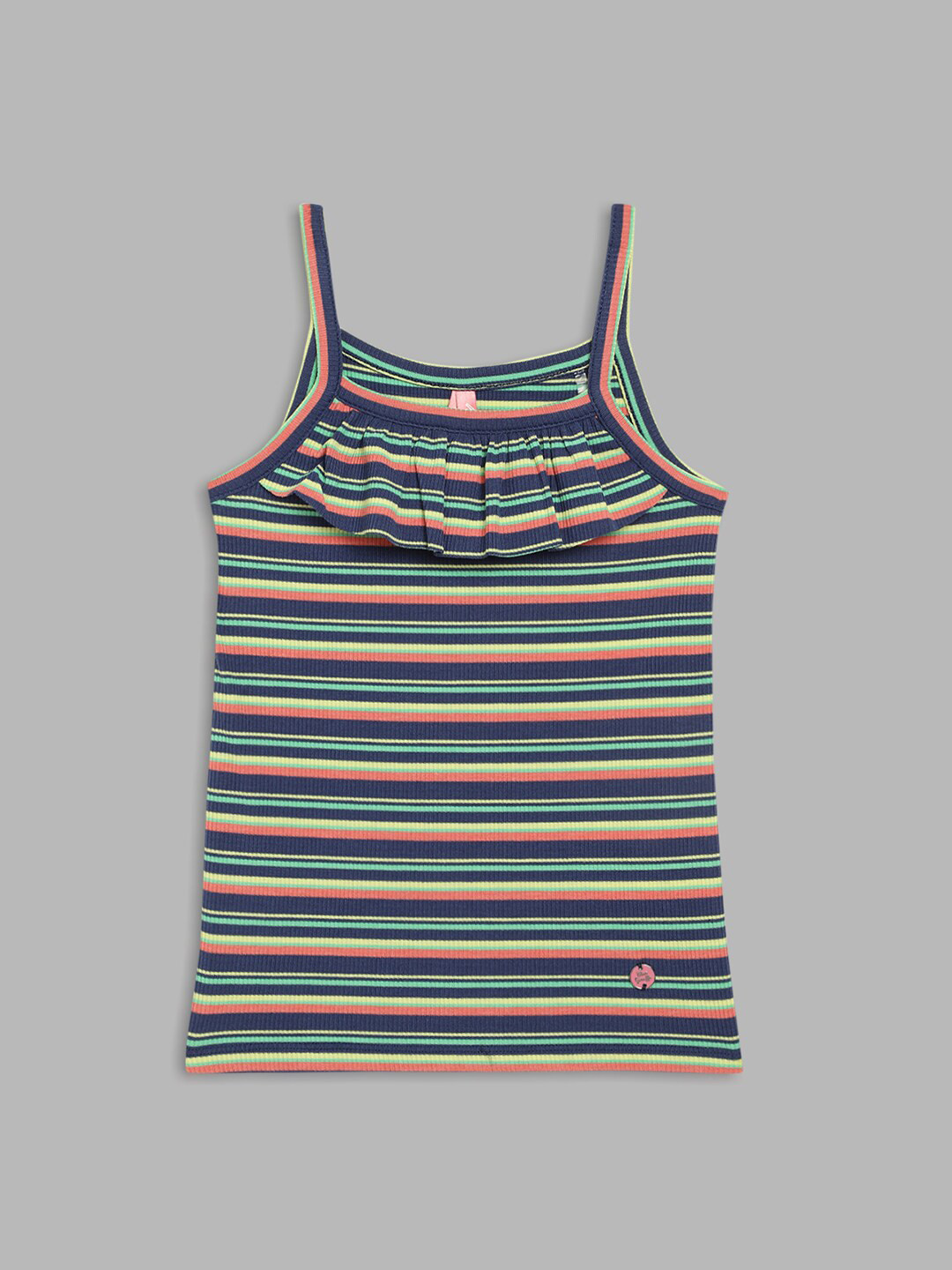 Blue Giraffe Girls Navy Blue & Green Striped T-shirt