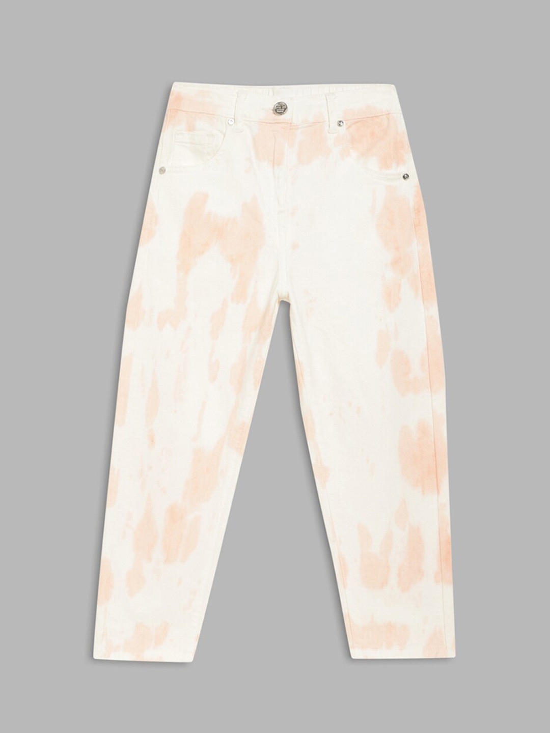 Blue Giraffe Girls Peach-Coloured Tie & Dye Stretchable Jeans