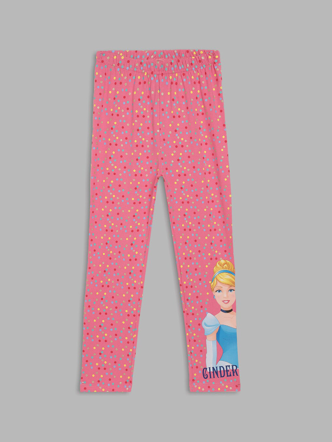 Blue Giraffe Girls Pink & Blue Cinderella Printed Ankle Length Pure Cotton Leggings