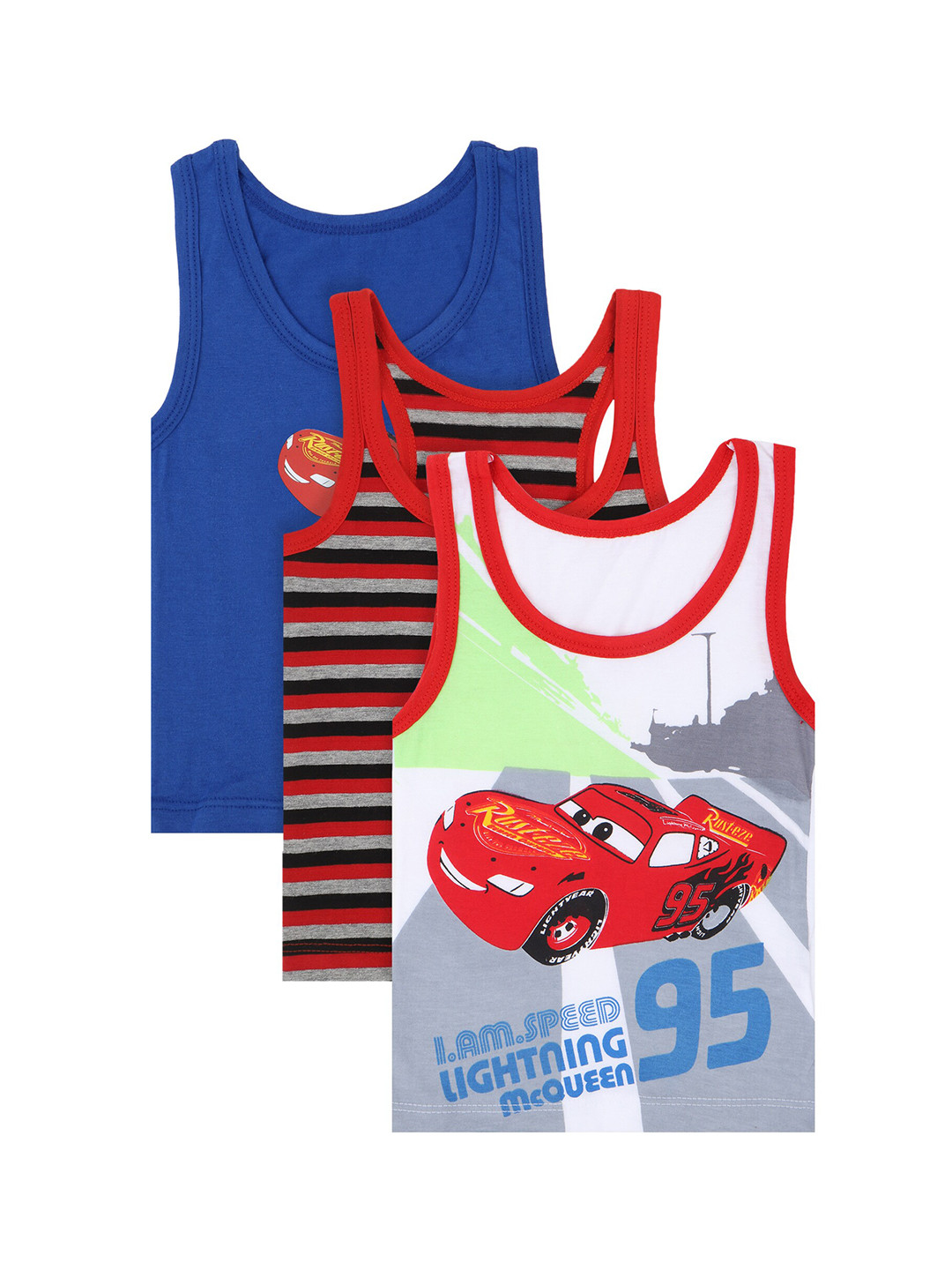 Bodycare Kids Pack Of 3 Assorted Disney Cars Printed Cotton Basic Vests KIA9303B-PK001