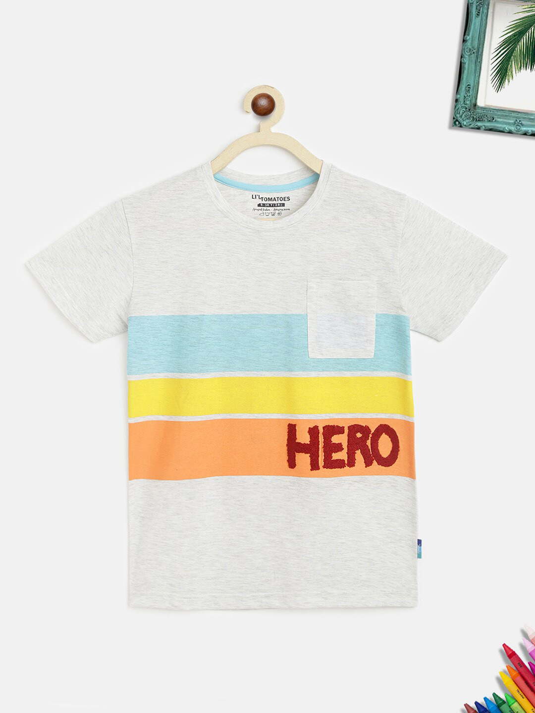 Lil Tomatoes Boys Grey Colourblocked with Typography Round-neck  T-shirt