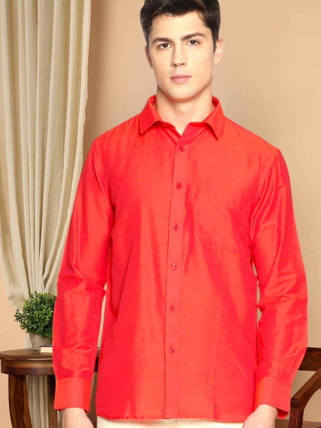 TATTVA Men Orange Casual Shirt 70% Cotton