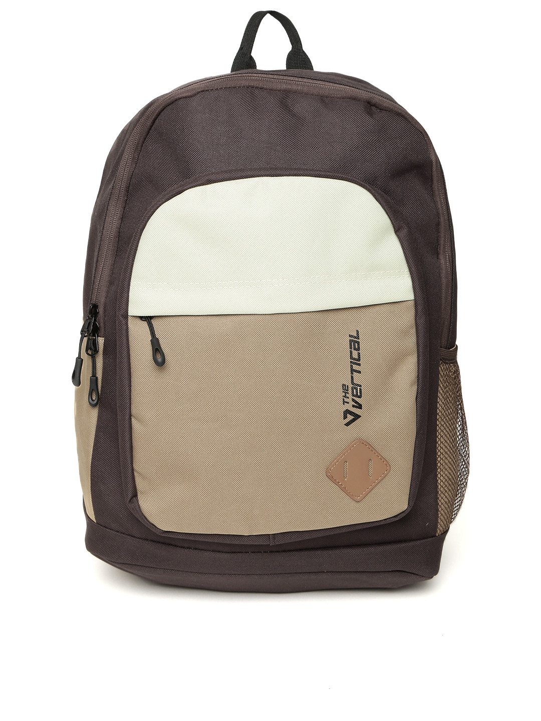 THe VerTicaL Unisex Coffee Brown & Cream-Coloured Colourblocked Laptop Backpack