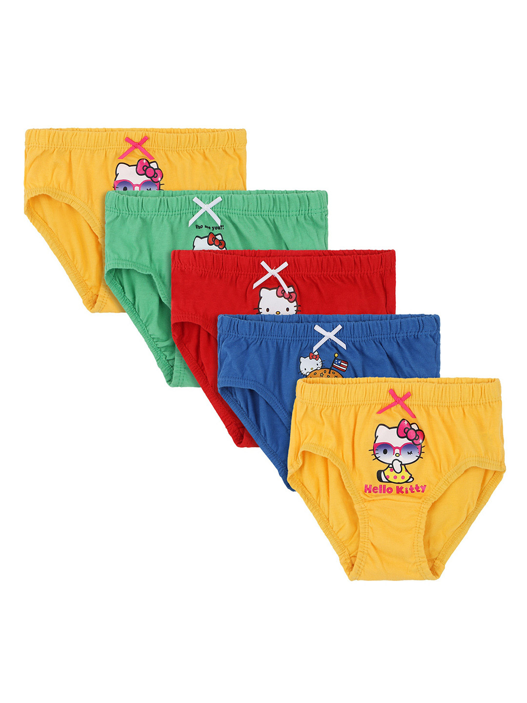 Bodycare Kids Girls Pack Of 5 Assorted Hello Kitty Cotton Mid-Rise Hipster Briefs