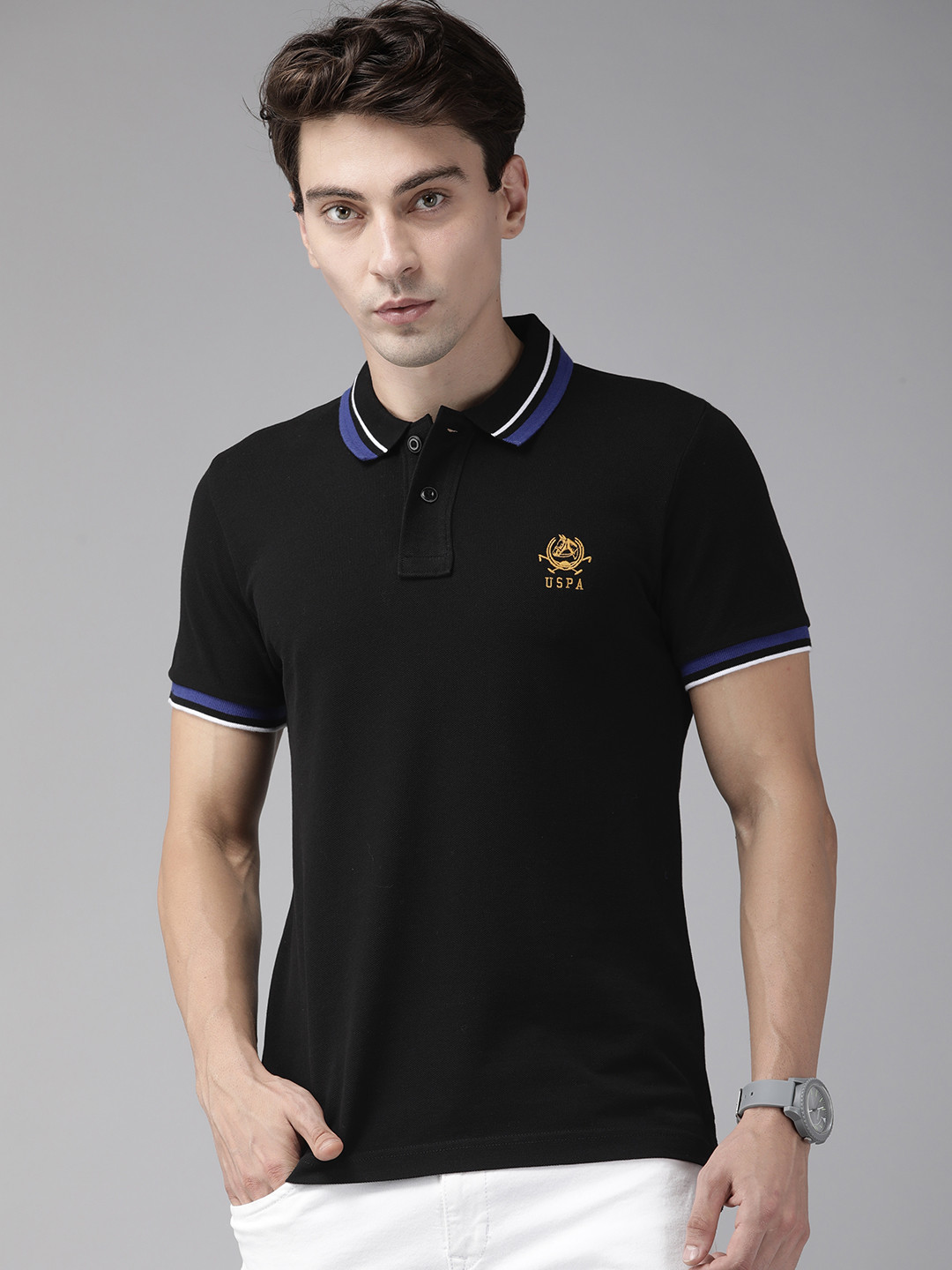 U S Polo Assn Men Black Pure Cotton T-shirt