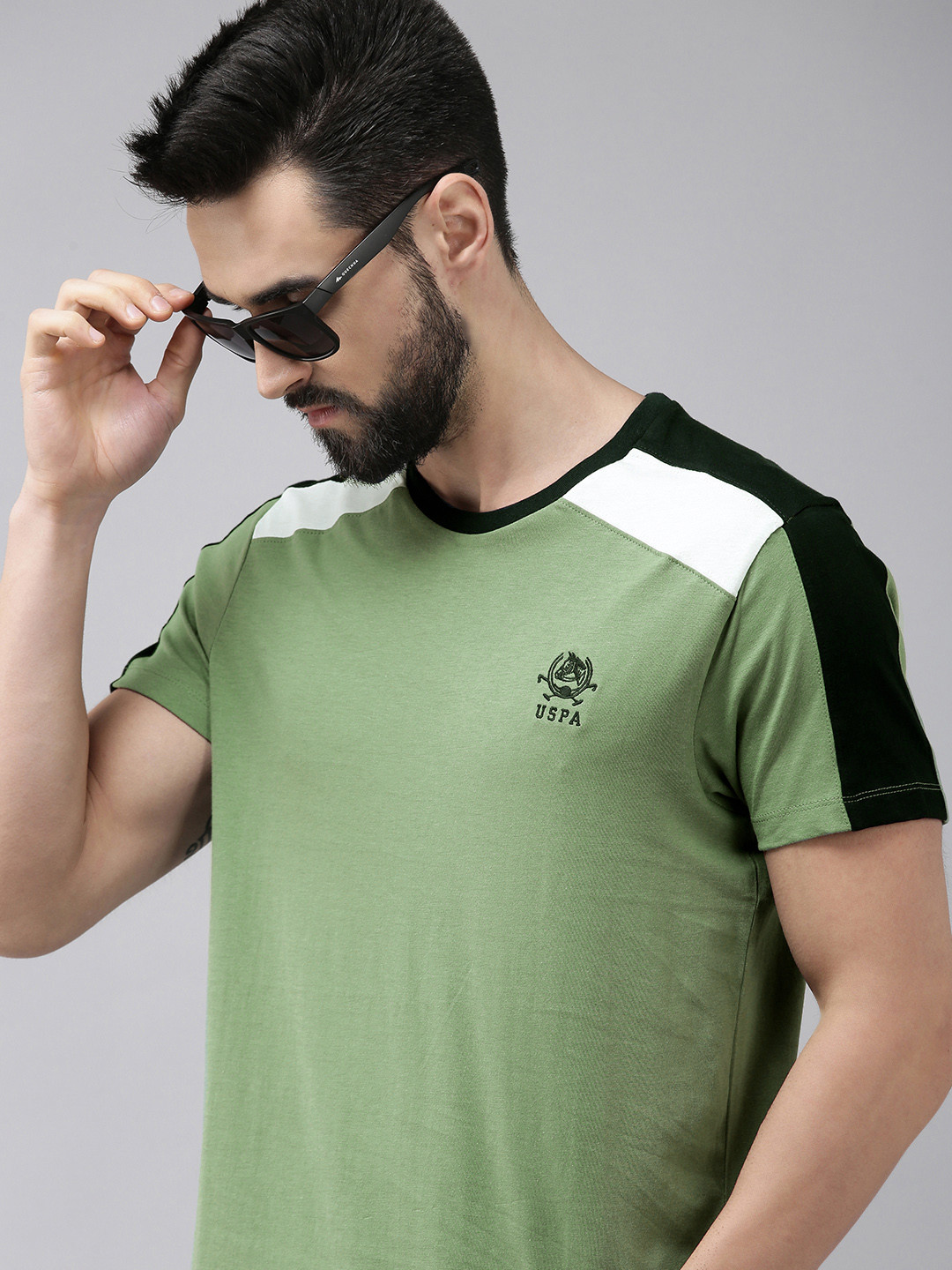 U S Polo Assn Men Olive Green Pure Cotton T-shirt