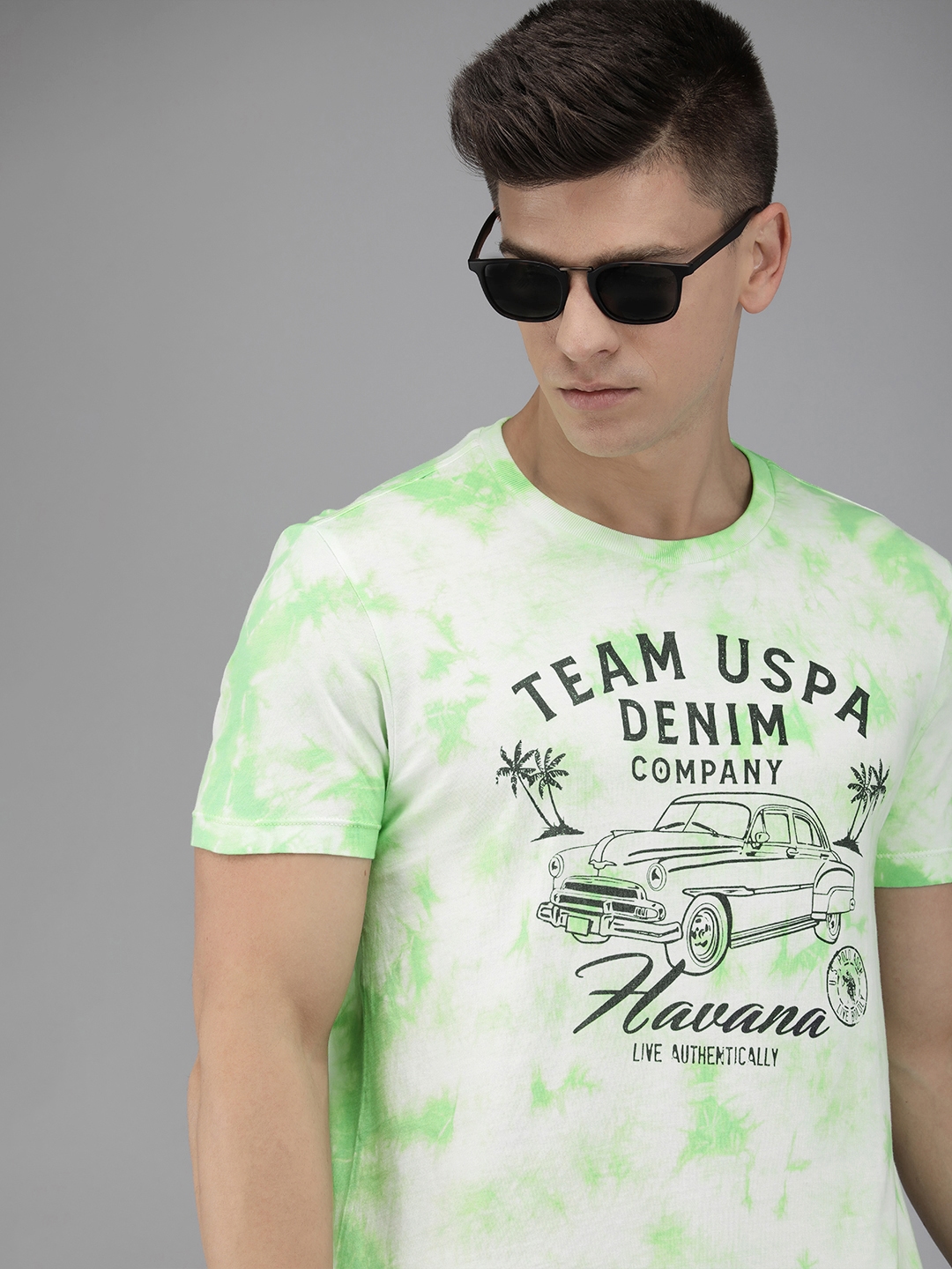 U S Polo Assn Denim Co Men Green & White Typography Printed T-shirt