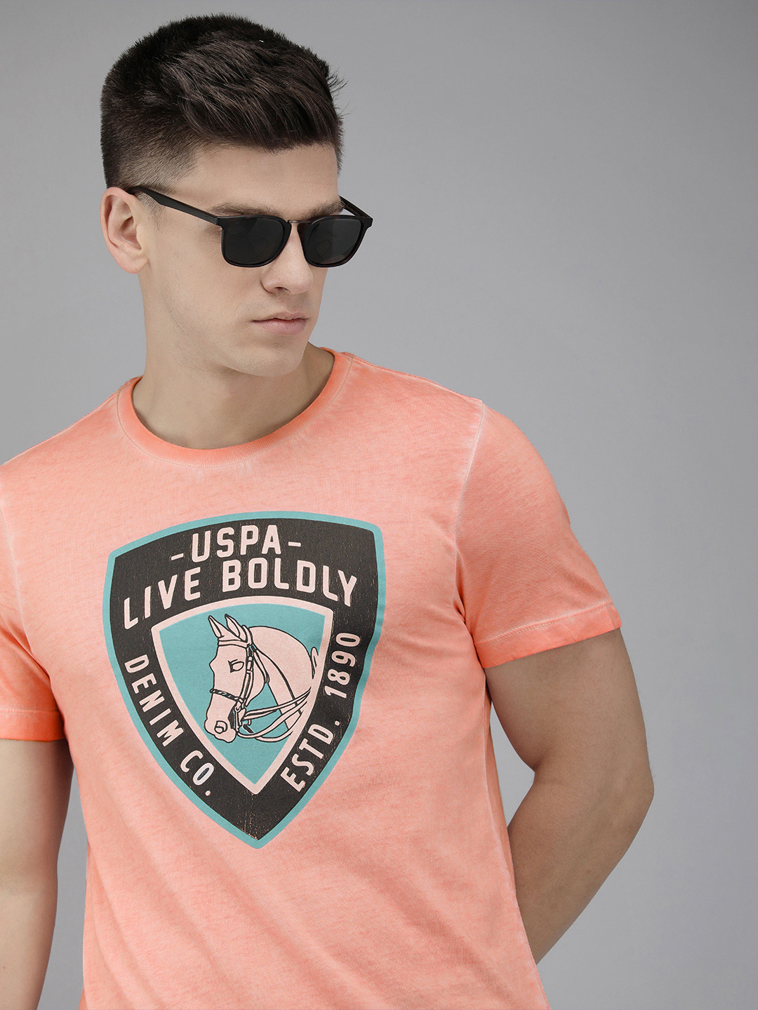 U S Polo Assn Denim Co Men Pink Typography T-shirt