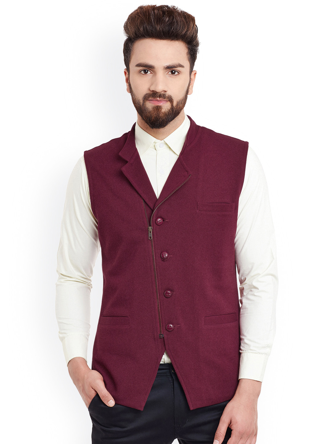 Hypernation Maroon Nehru Jacket