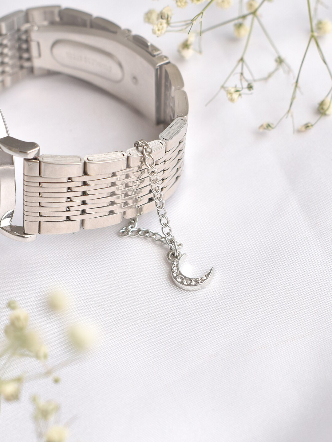 JOKER & WITCH Women Silver-Toned & White Luna Rhinestone Watch Charm