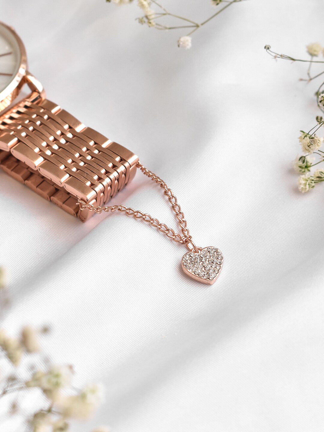 JOKER & WITCH Rose Gold Rhinestone Heart Watch Charm