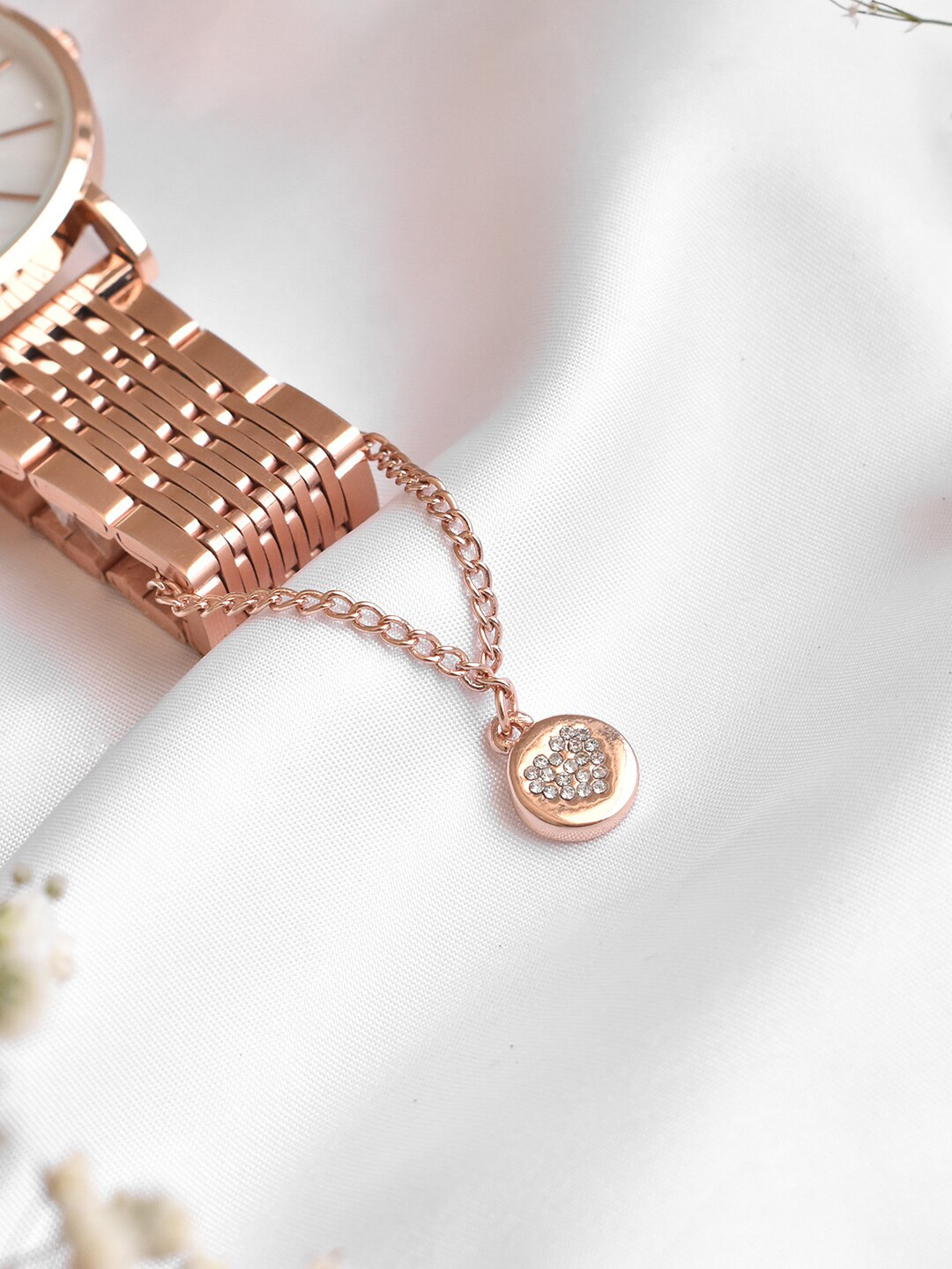 JOKER & WITCH Women Rose-Gold-Toned & White Dainty Heart Rhinestone Watch Charm