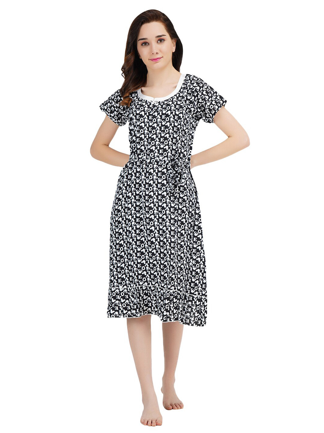 KOI SLEEPWEAR Women Black Printed Nightdress