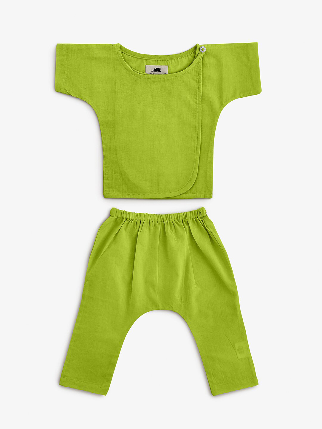 STORY TAILOR Kids Lime Green Cotton Jhabla with Pyjamas