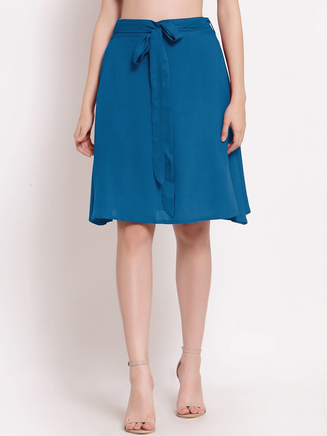 PATRORNA Women Blue Solid A-Line Knee-Length Skirt