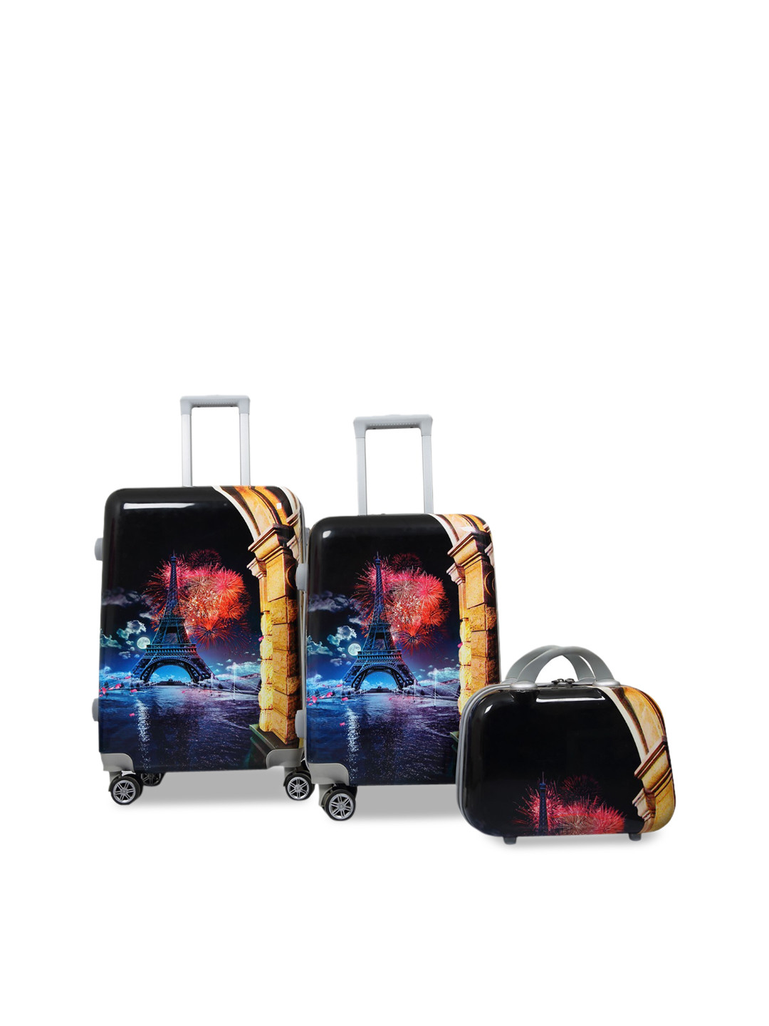 Polo Class Black Set of 2 Printed Hard-Sided Trolley Bag With 1pc Vanity
