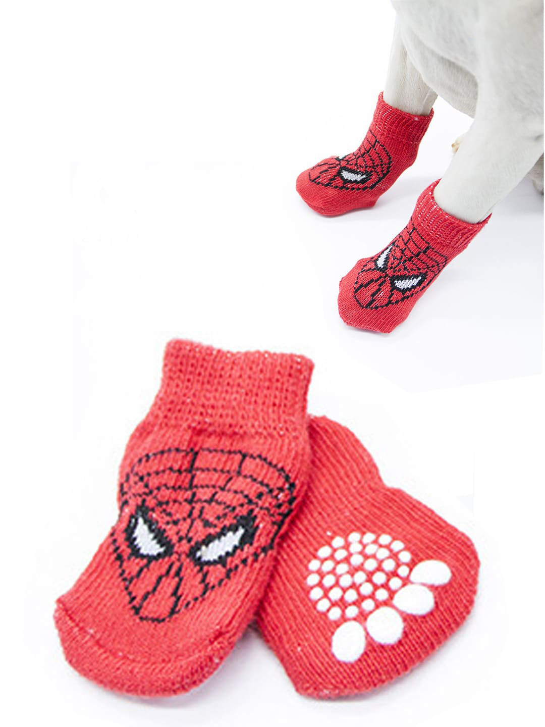 PAWCHIE Red & White Printed Cotton Dog Socks