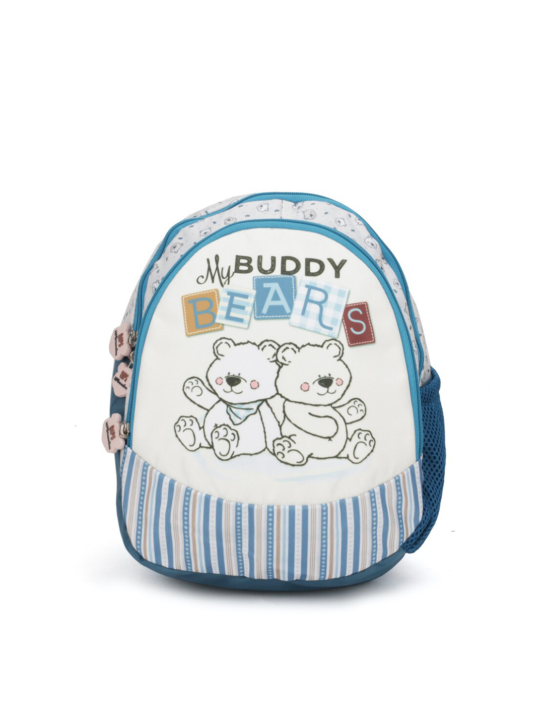 QIPS Unisex Kids Cream-Coloured & Blue Graphic 12 Inch School Backpack