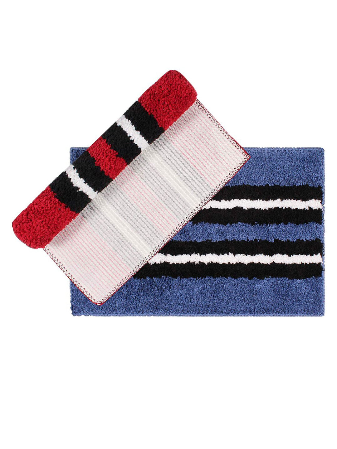 LUXEHOME INTERNATIONAL Unisex Set Of 2 Striped Microfibre 1800 GSM Bath Rug