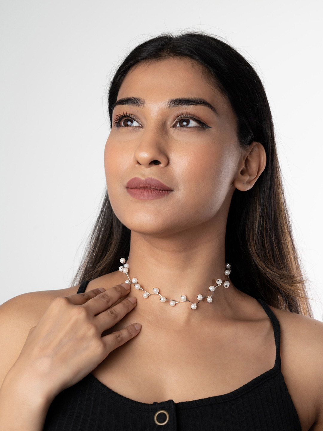 WHITE LIES White & Silver-Toned Silver-Plated Choker Necklace