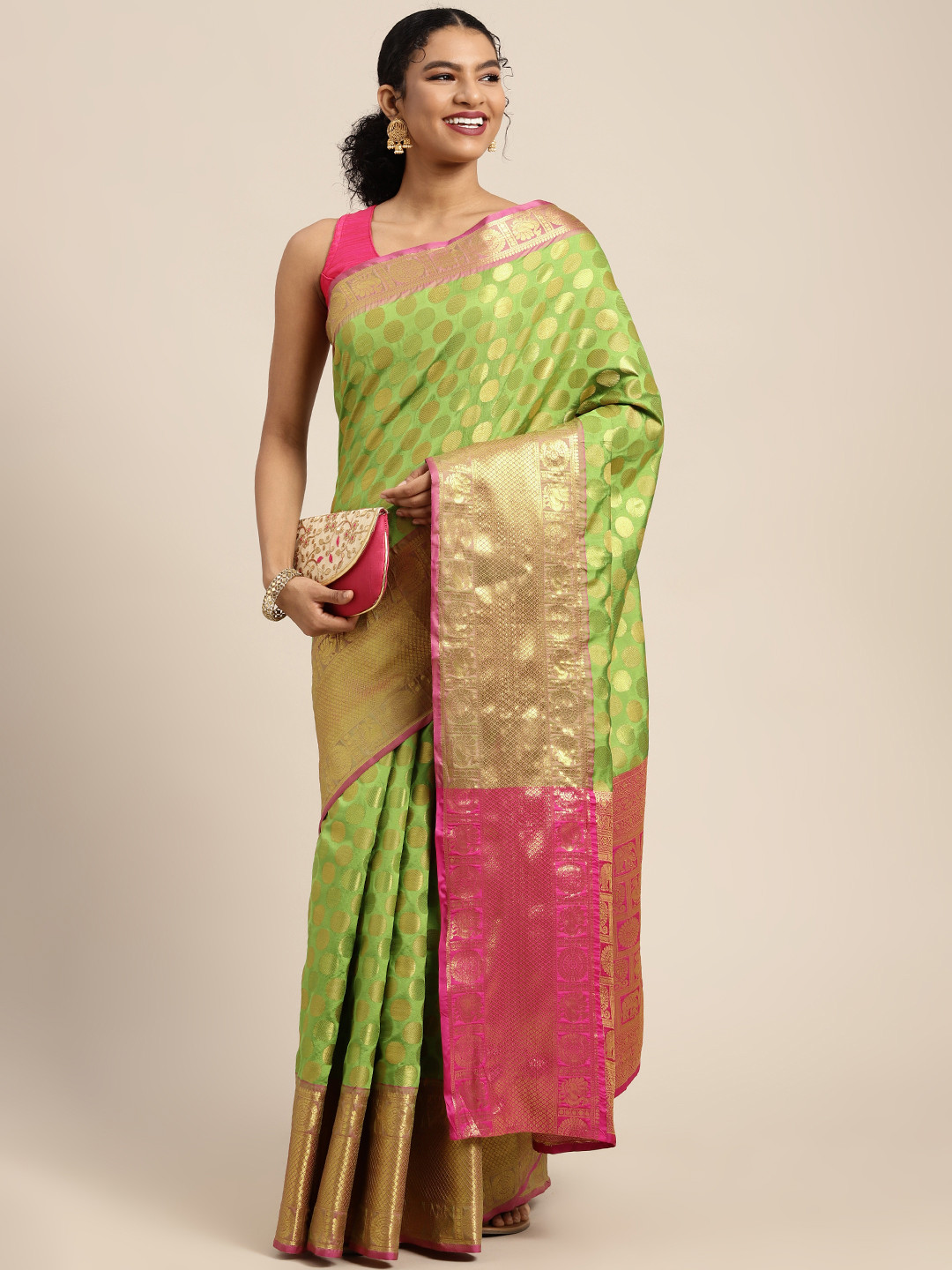 Silk Land Green & Golden Zari Banarasi Saree