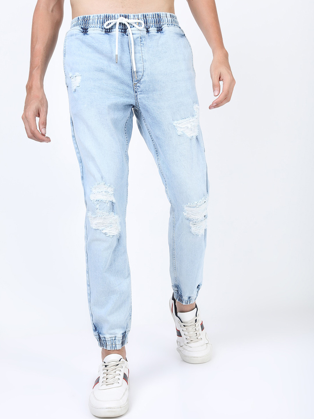 KETCH Men Blue Jogger Mildly Distressed Heavy Fade Stretchable Jeans