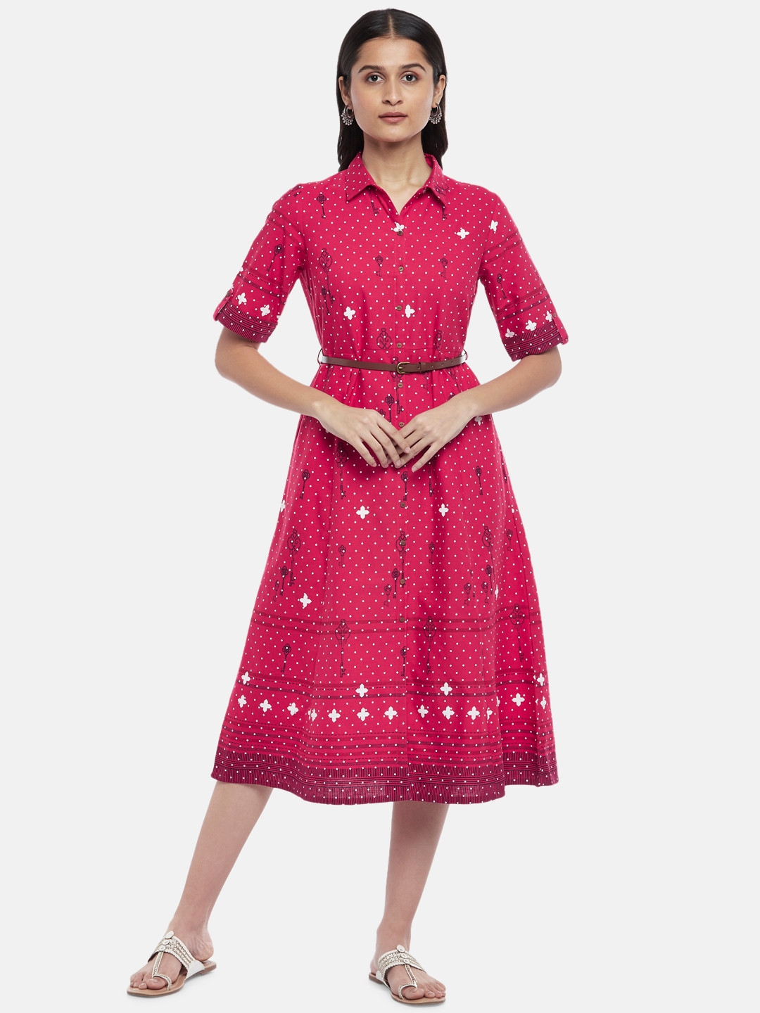 AKKRITI BY PANTALOONS Pink Shirt Midi Dress