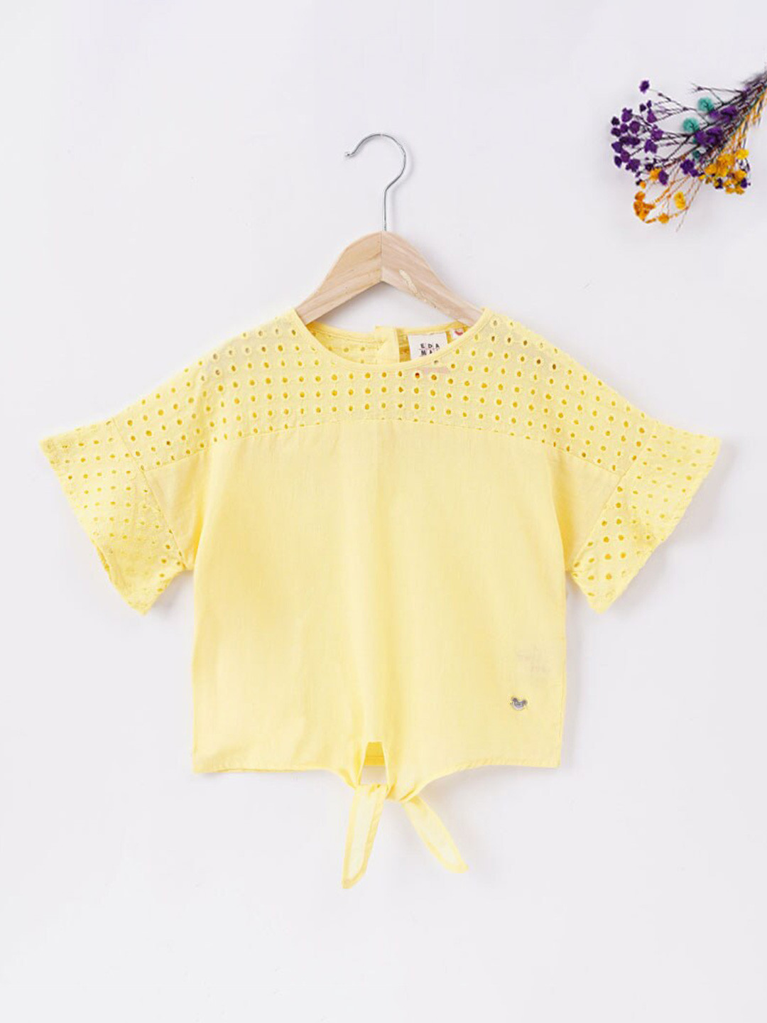Ed-a-Mamma Yellow Schiffli Tie Up Top