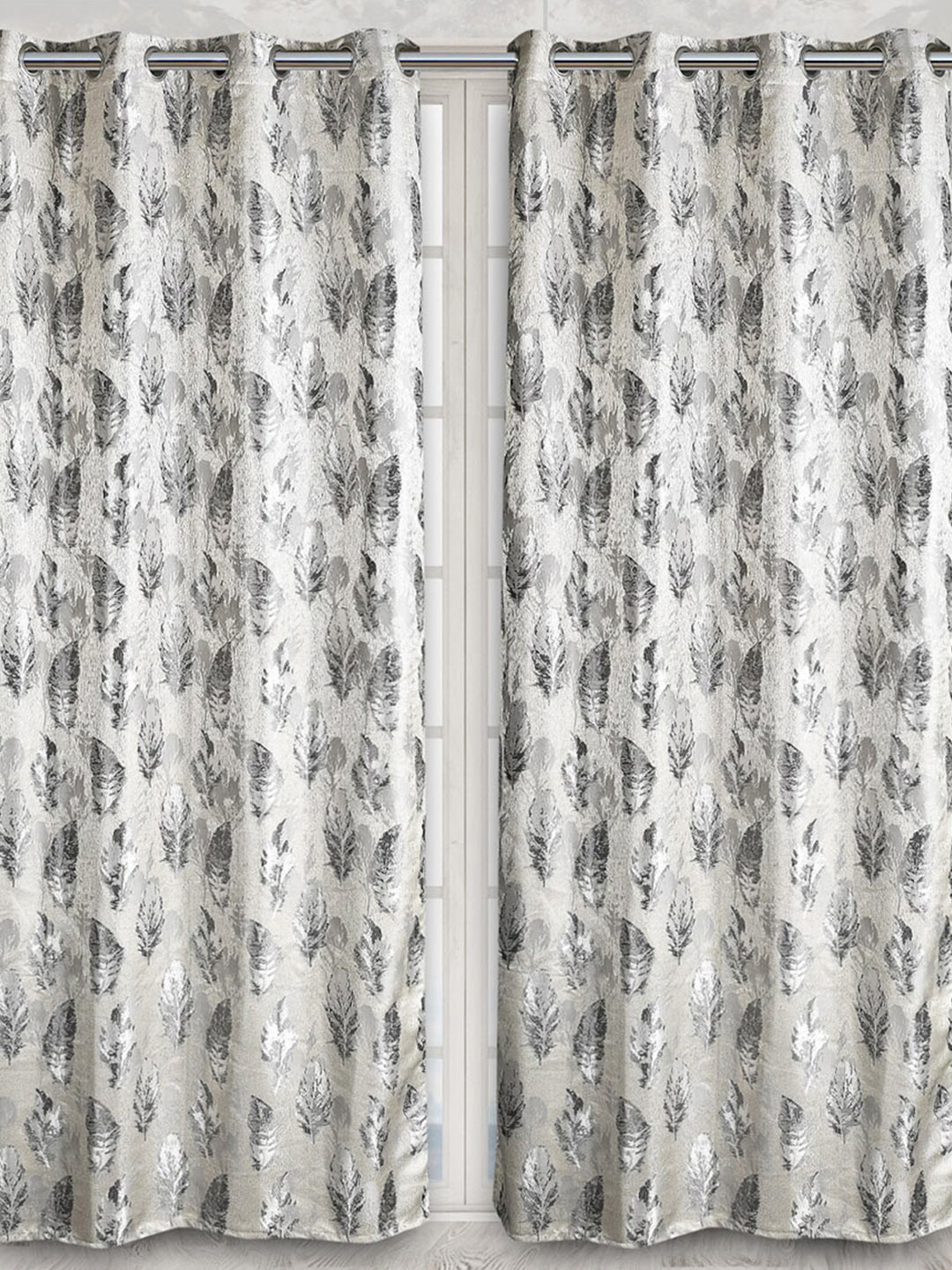 Fresh From Loom Grey & White Set of 2 Quirky Room Darkening Long Door Curtain