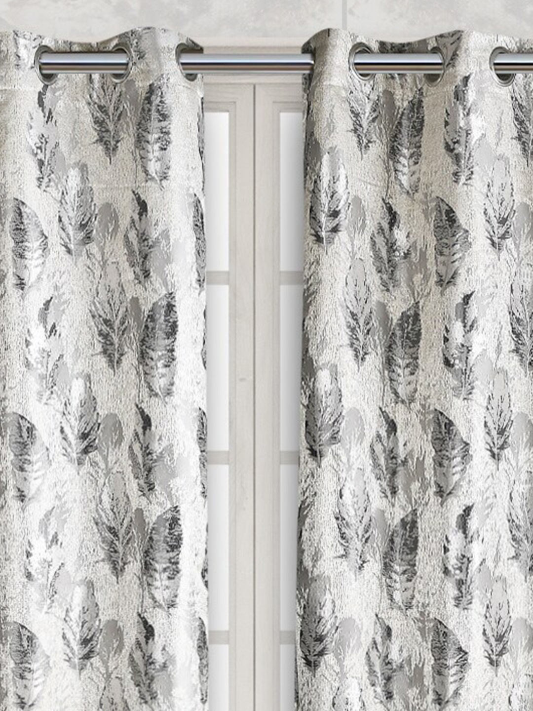 Fresh From Loom Grey & White Set of 2 Room Darkening Window Curtain