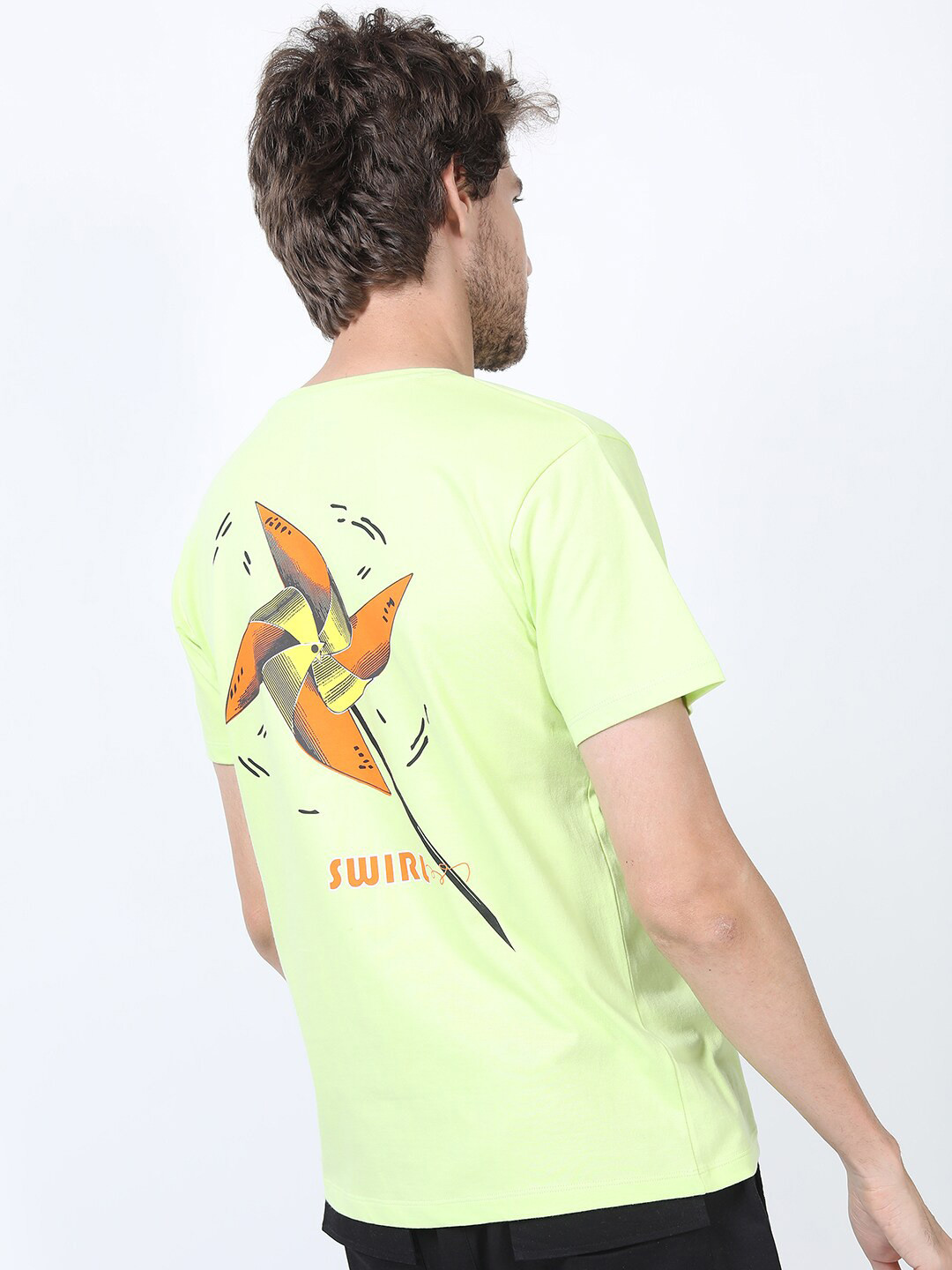 HIGHLANDER Men Lime Green Printed Slim Fit Cotton T-shirt
