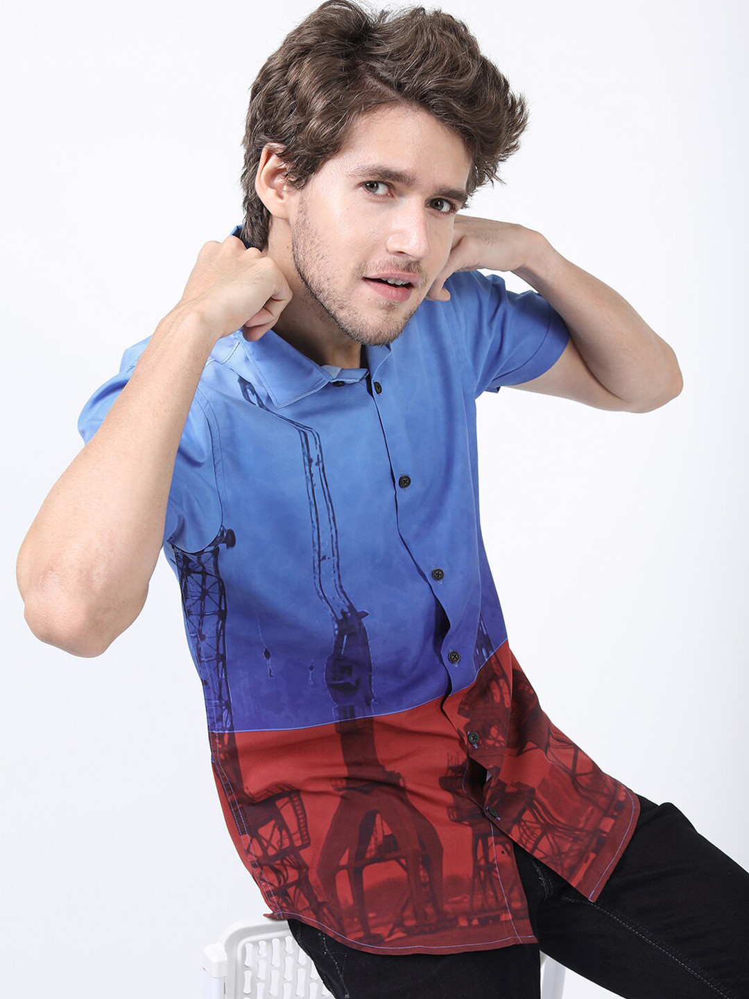 HIGHLANDER Men Blue Slim Fit Printed Casual Shirt