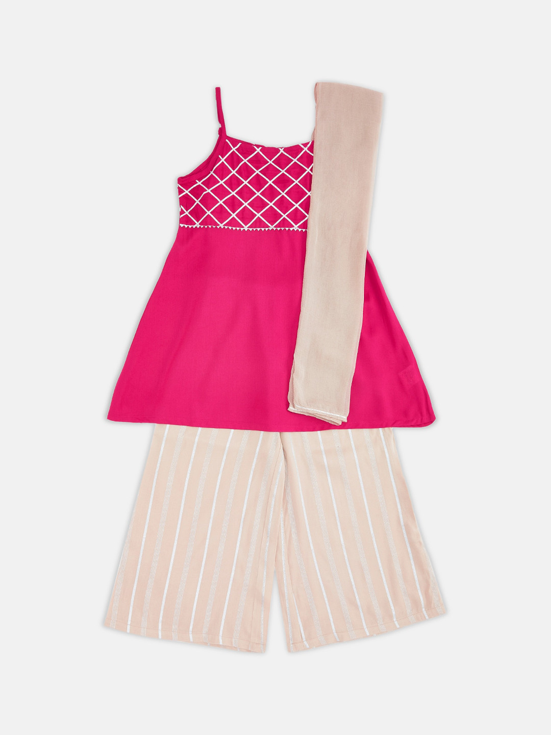 AKKRITI BY PANTALOONS Girls Pink & Peach Kurti with Palazzos & With Dupatta
