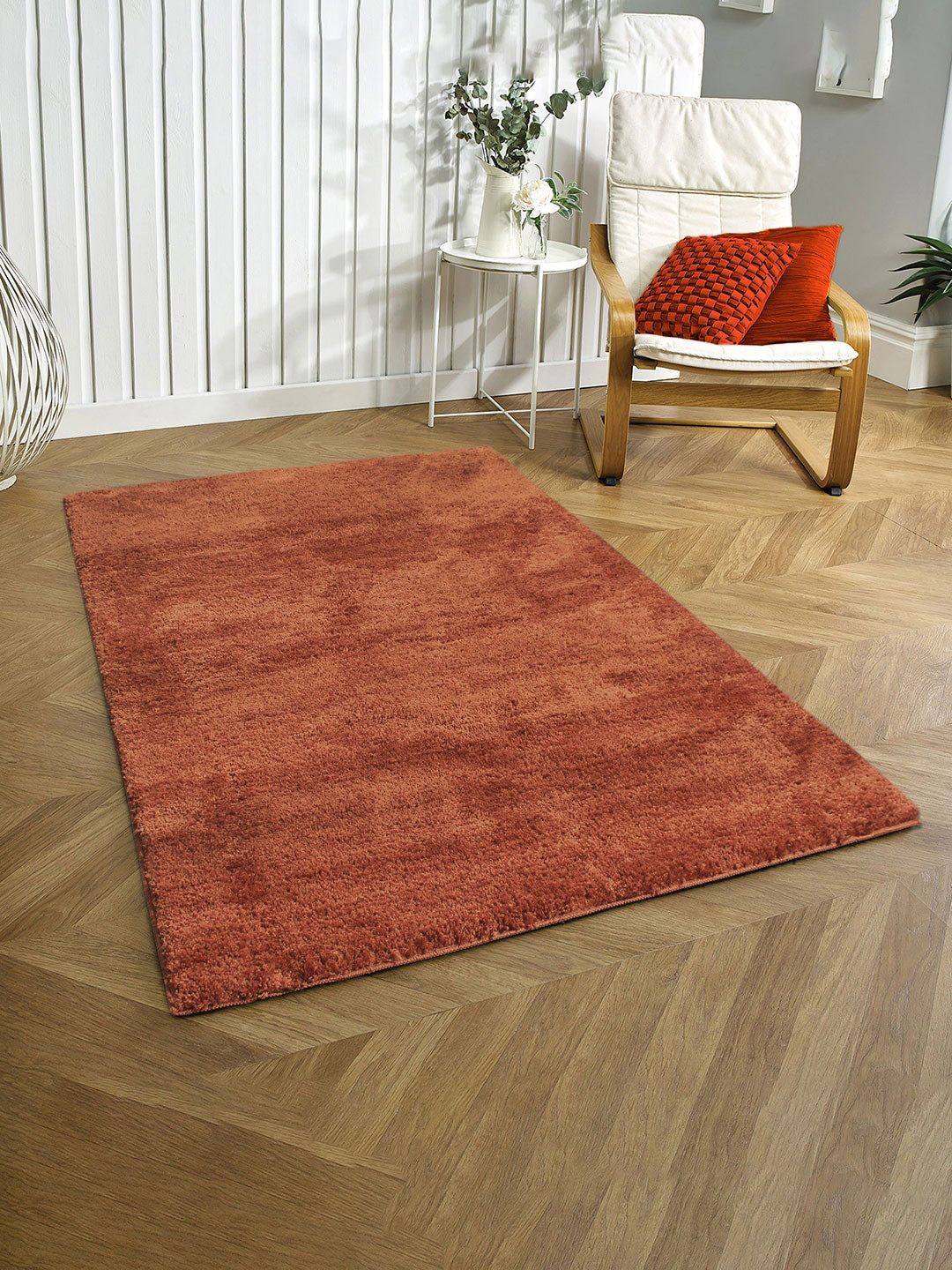 LUXEHOME INTERNATIONAL Orange Solid Rectangular Carpet