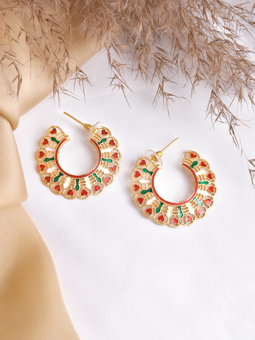 TEEJH Gold-Toned & Multi-Coloured Contemporary Half Hoop Earrings