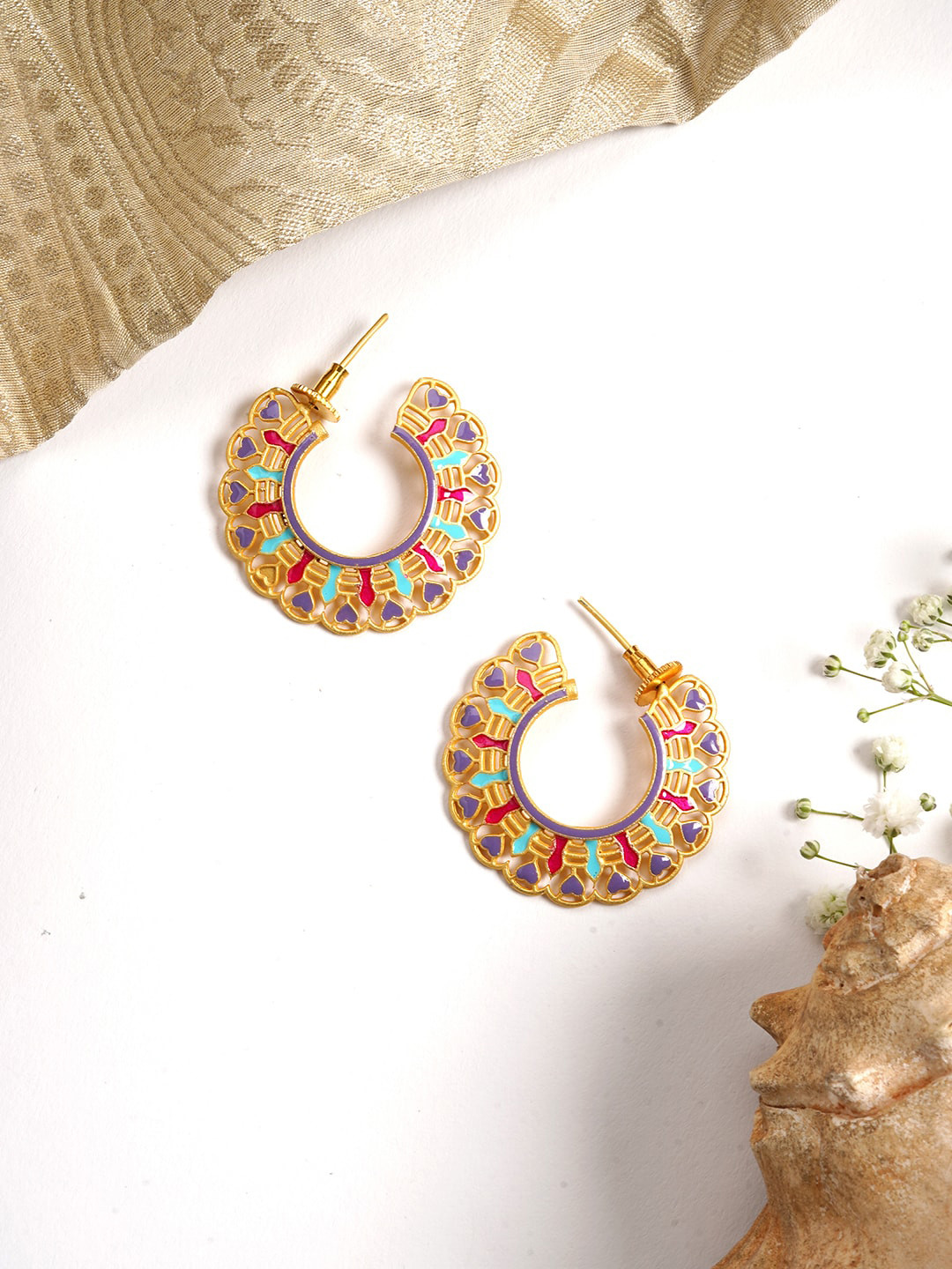 TEEJH Pink & Gold-Toned Contemporary Half Hoop Earrings