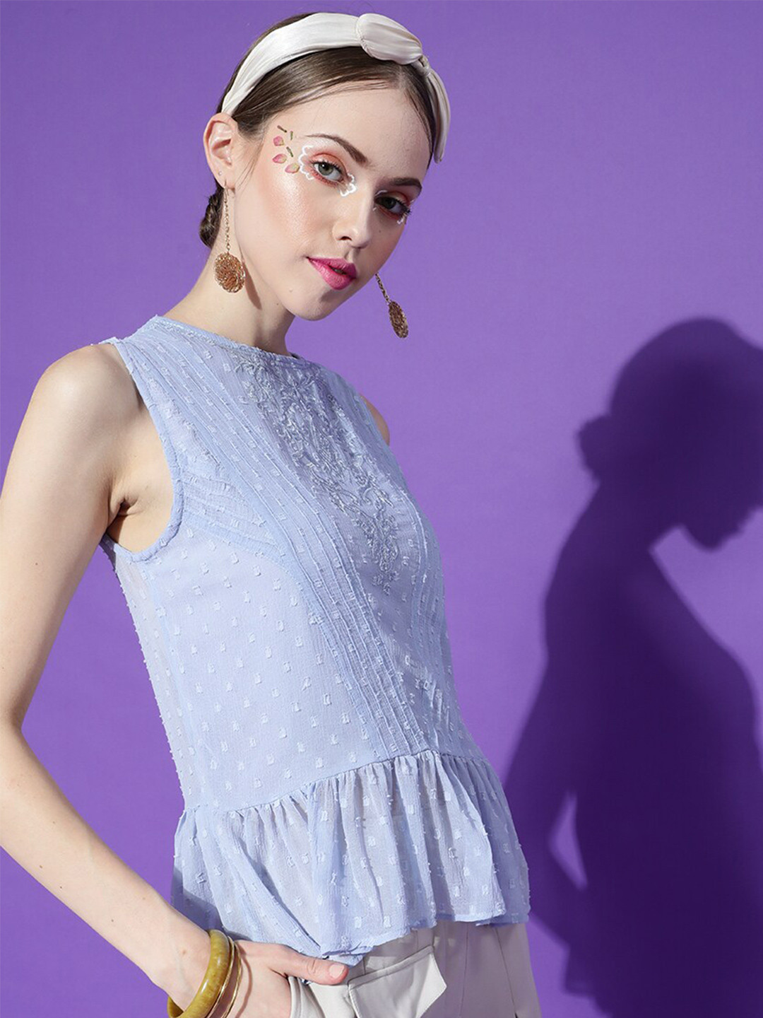 STREET 9 Women Blue Self Design Chiffon Top